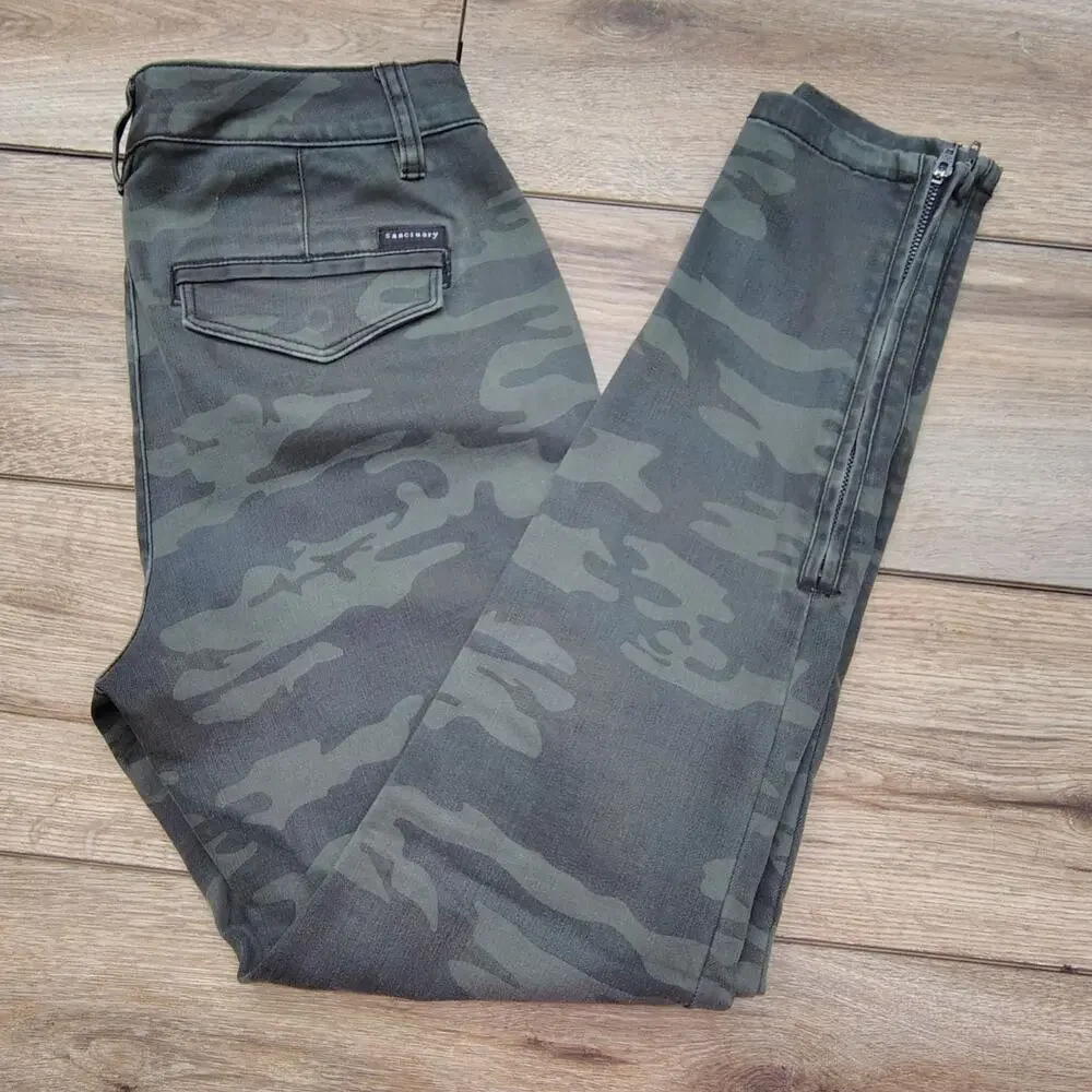Sanctuary Standard Surplus Camo Skinny Jeans Women's 26 Military Utility Pants